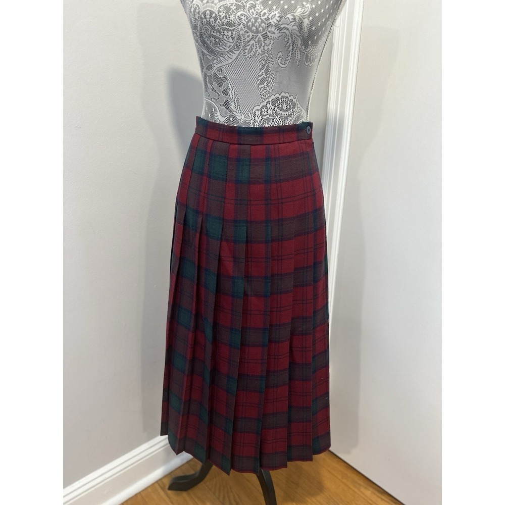 Vintage 80s Foxley Red/green Plaid Pleated Lined Aline Knee Length Skirt